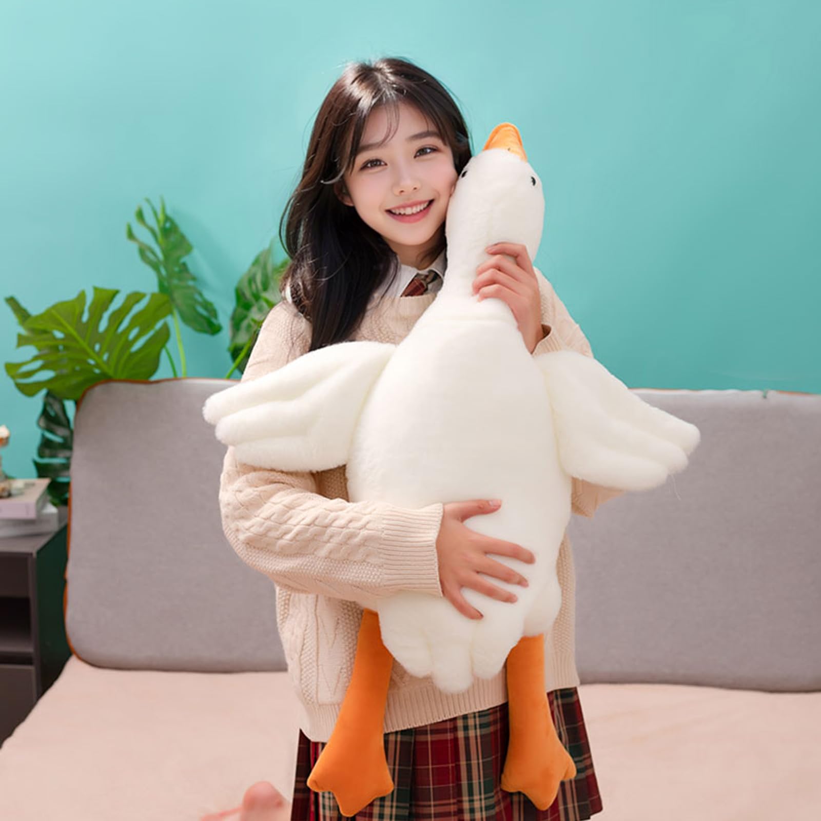 Heionia Giant Goose Stuffed Animal Soft Goose Plush Pillow Duck Plush Toy Swan Plushie Sleeping Hugging Pillows(35.4 Inch/90Cm